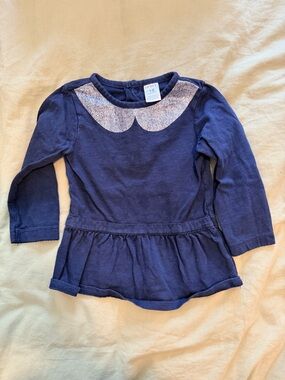 Carter's Navy Long-Sleeve Peplum Top with Silver-Trim Collar